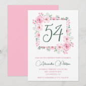 Elegante Roze Bloemen Waterverf 54ste verjaardag Kaart (Voorkant / Achterkant)