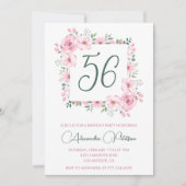 Elegante Roze Bloemen Waterverf 56ste verjaardag Kaart (Voorkant)