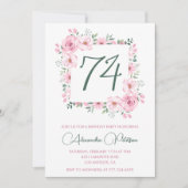 Elegante Roze Bloemen Waterverf 74ste verjaardag Kaart (Voorkant)