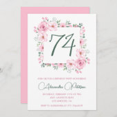 Elegante Roze Bloemen Waterverf 74ste verjaardag Kaart (Voorkant / Achterkant)