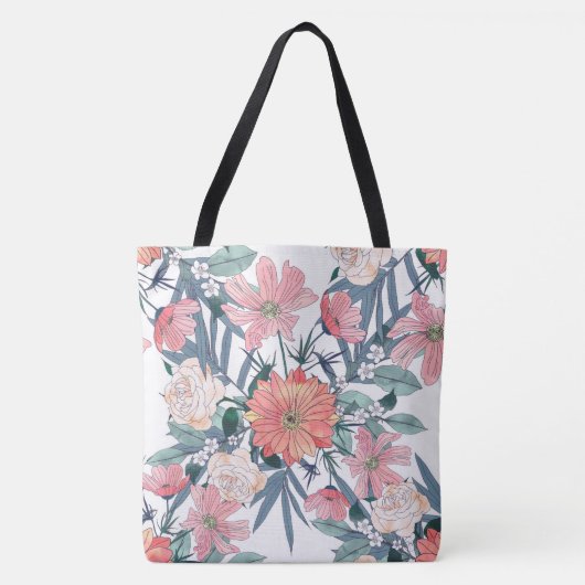 Elegante Roze Bloemen Waterverf Bloemstuk Tote Bag (Voorkant)