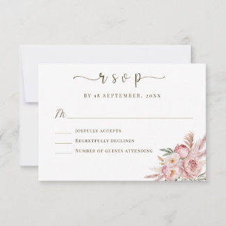 Elegante Roze Bloemen Waterverf bruiloft RSVP Kaar Kaartje
