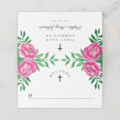 Elegante Roze Bloemen Waterverf Eerste Communie Plaatskaartje (Buitenkant ongevouwen)