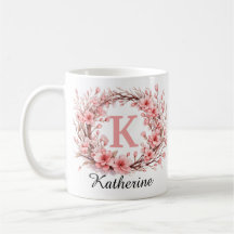 Elegante Roze Bloemen Waterverf Monogram Naam