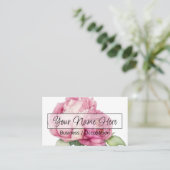 Elegante roze bloemen waterverf pioen roos visitekaartje (Staand voorkant)