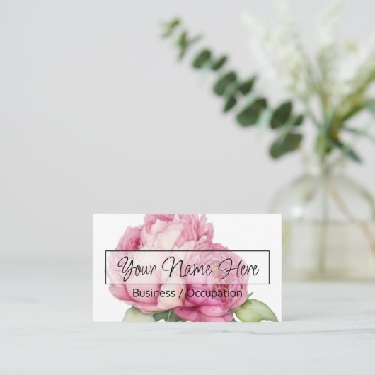 Elegante roze bloemen waterverf pioen roos visitekaartje (Staand voorkant)