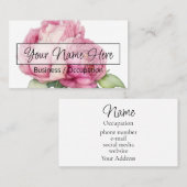 Elegante roze bloemen waterverf pioen roos visitekaartje (Voorkant / Achterkant)