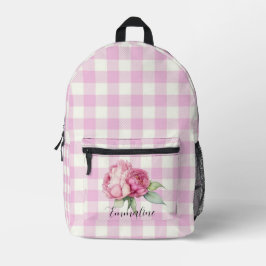 Elegante roze bloemen waterverf pioenroos personal bedrukte rugzak