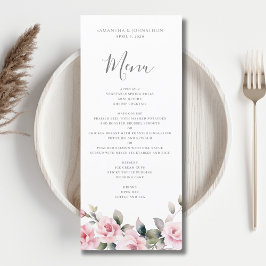 Elegante Roze Bloemen Waterverf Trouwen Flat Menu