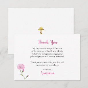 Elegante Roze Bloemen Wing Orthodoxe Doop Bedankkaart