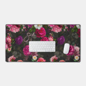 Elegante roze bloemen zwart monogram bureaumat (Keyboard & Muis)