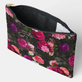 Elegante roze bloemen zwart monogram etui (Open)