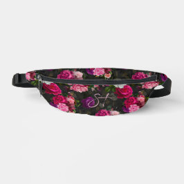 Elegante roze bloemen zwart monogram heuptasje