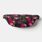 Elegante roze bloemen zwart monogram heuptasje (Liggend)