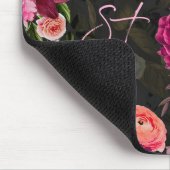 Elegante roze bloemen zwart monogram muismat (Hoek)