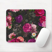 Elegante roze bloemen zwart monogram muismat (Met muis)