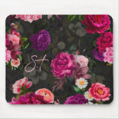 Elegante roze bloemen zwart monogram muismat (Voorkant)