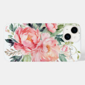 Elegante Roze Bloemenaquarel met Gepersonaliseerde Case-Mate iPhone Case (Achterkant (horizontaal))