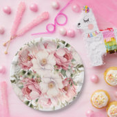 Elegante roze bloemenBaby in bloei meisje Baby sho Papieren Bordje (Feest)