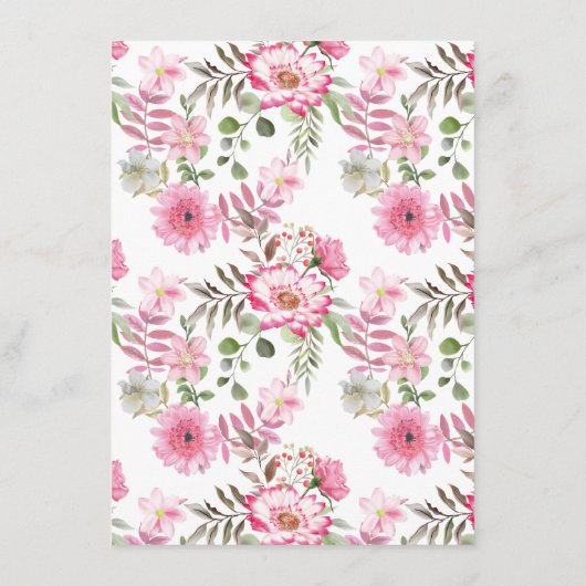 Elegante roze bloemenbruiloft receptie Kaart (Achterkant)