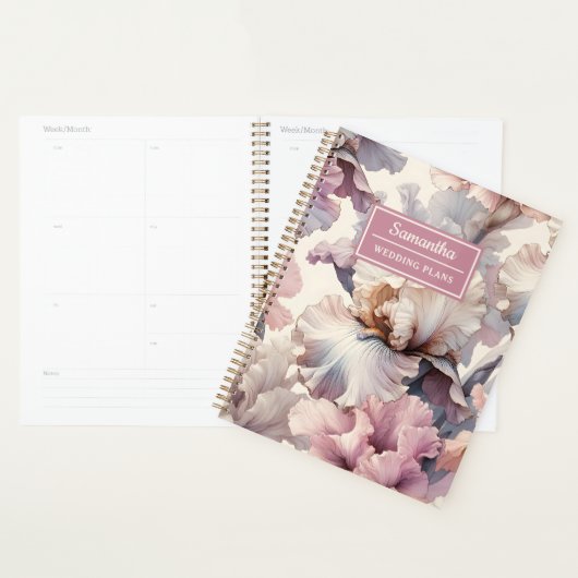 Elegante roze bloemenbruiloft schaven gepersonalis planner (Display)