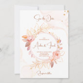 Elegante roze bloemenbruiloft uitnodiging w / QR-c (Voorkant)