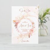 Elegante roze bloemenbruiloft uitnodiging w / QR-c (Staand voorkant)