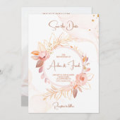 Elegante roze bloemenbruiloft uitnodiging w / QR-c (Voorkant / Achterkant)