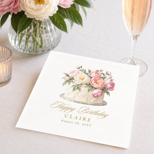 Elegante Roze Bloemencake Vrouwelijke Verjaardagsf Servet
