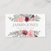 Elegante Roze Bloemencode QR Code Fotografie Visitekaartje (Voorkant)