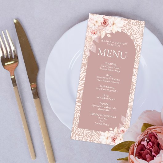 Elegante Roze Bloemendecoratie Menu Card