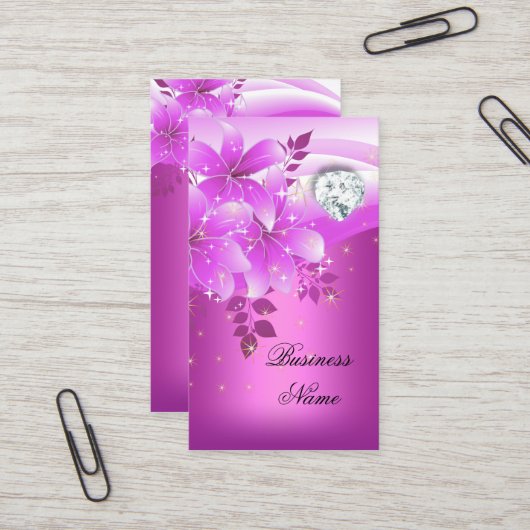 Elegante roze bloemendiamant visitekaartje (Voorkant / Achterkant in situ)