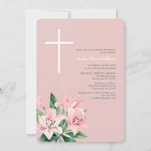 Elegante roze bloemendoop uitnodiging (Voorkant)