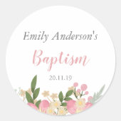 Elegante roze bloemendoop Waterverf Sticker (Voorkant)