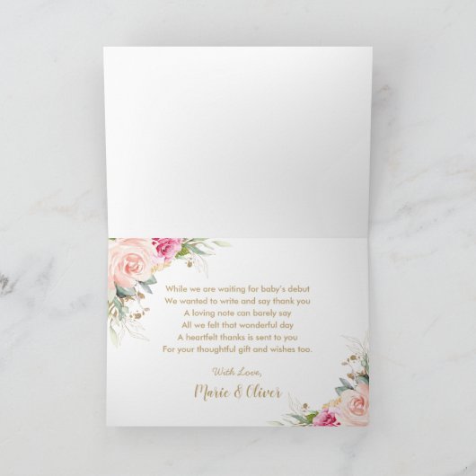 Elegante Roze Bloemenge High Tea Feest Verjaardag Bedankkaart (Binnen)