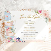 Elegante Roze Bloemenge High Tea Feestje Baby Show Save The Date