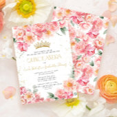 Elegante roze bloemengoud Tiara Quinceañera Kaart