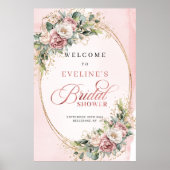 Elegante Roze Bloemengouden Bruiloftfeest Welkom Poster (Voorkant)