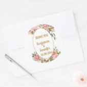 Elegante roze bloemengroen bruiloft dank u ronde sticker (Envelop)