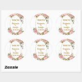 Elegante roze bloemengroen bruiloft dank u ronde sticker (Vel)