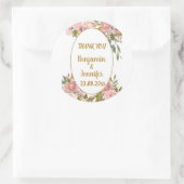 Elegante roze bloemengroen bruiloft dank u ronde sticker (Tas)