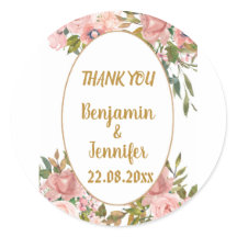 Elegante roze bloemengroen bruiloft dank u