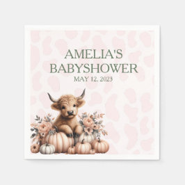 Elegante roze bloemenhoogland koe baby shower servet