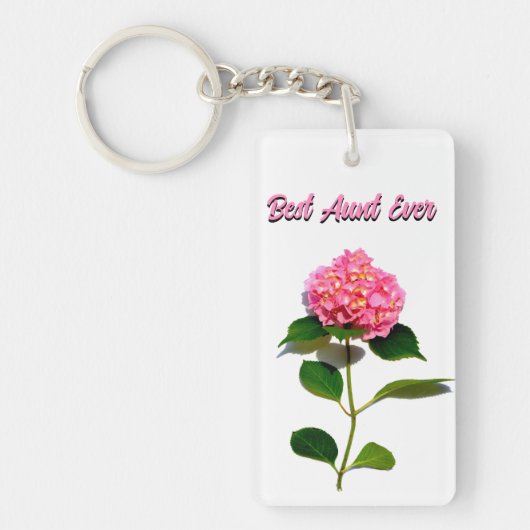Elegante roze bloemenhortensia beste tante sleutelhanger (Voorkant)