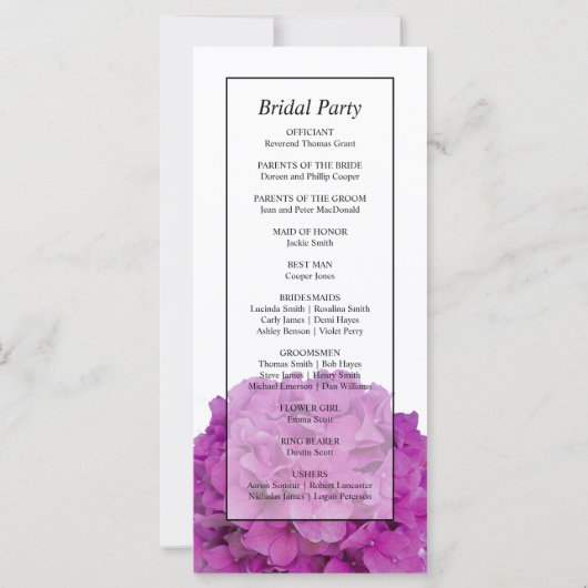 Elegante roze bloemenhortensia's Trouwprogramma (Achterkant)