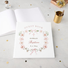 Elegante Roze Bloemenkader Doopfeest Gastenboek