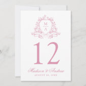 Elegante Roze Bloemenkam Trouwtafel Nummer Kaart (Voorkant)