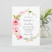 Elegante roze bloemenkrans Christelijke bruiloft Kaart (Staand voorkant)