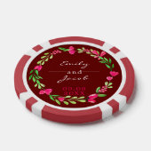 Elegante roze bloemenkrans donkerrode bruiloft poker chips (Enkel)