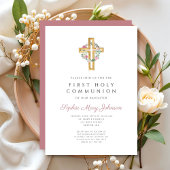Elegante roze bloemenkrans kruis Eerste Heilige Co Kaart